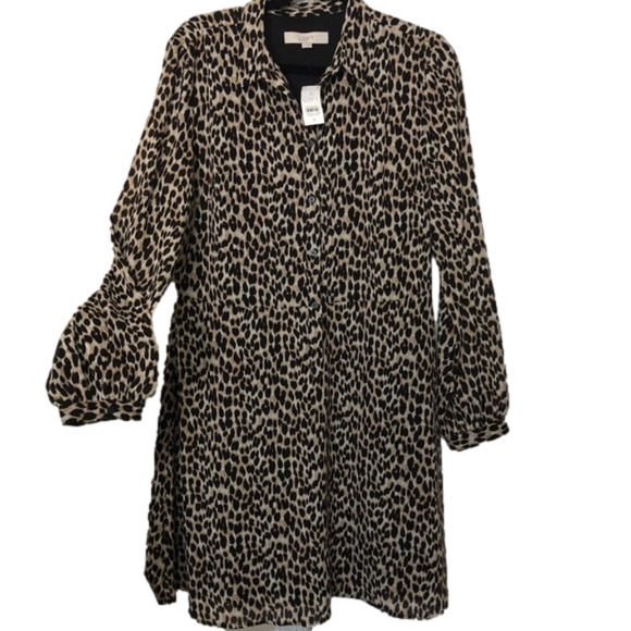 NWT Loft Animal Print Button Up Lined Dress - Picture 1 of 7